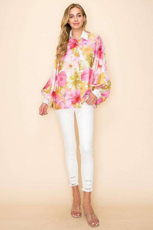 DOLMAN SLEEVE PRINTED BLOUSE