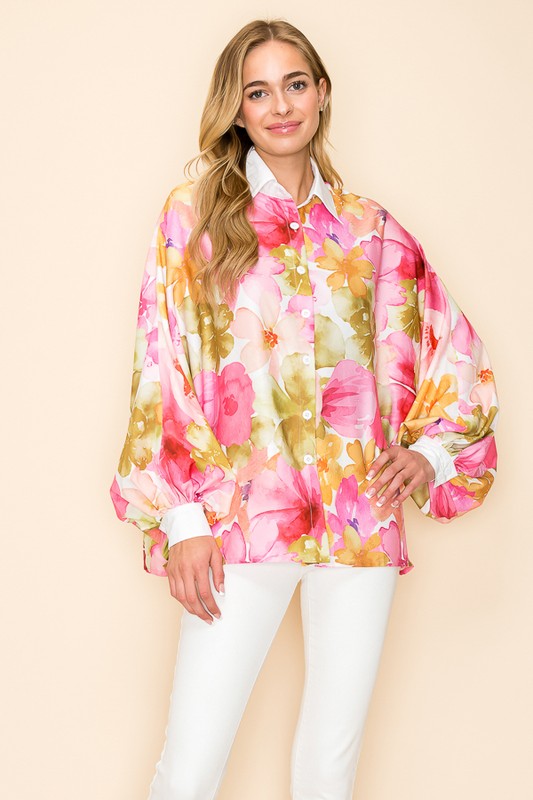 DOLMAN SLEEVE PRINTED BLOUSE