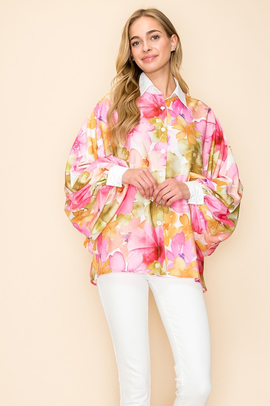 DOLMAN SLEEVE PRINTED BLOUSE