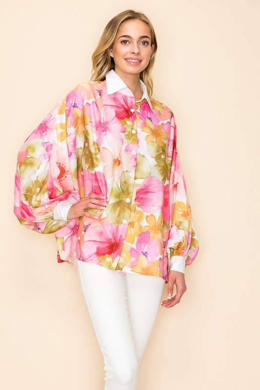 DOLMAN SLEEVE PRINTED BLOUSE