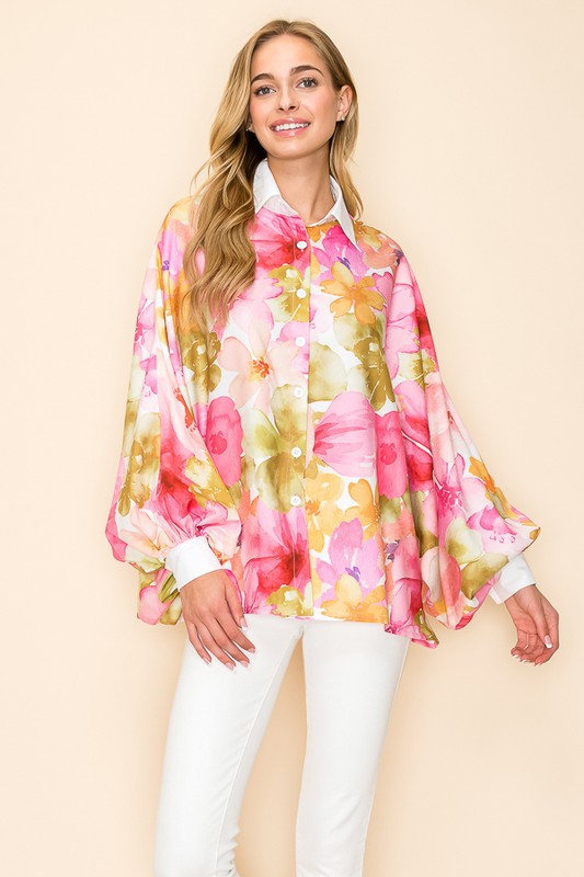 DOLMAN SLEEVE PRINTED BLOUSE