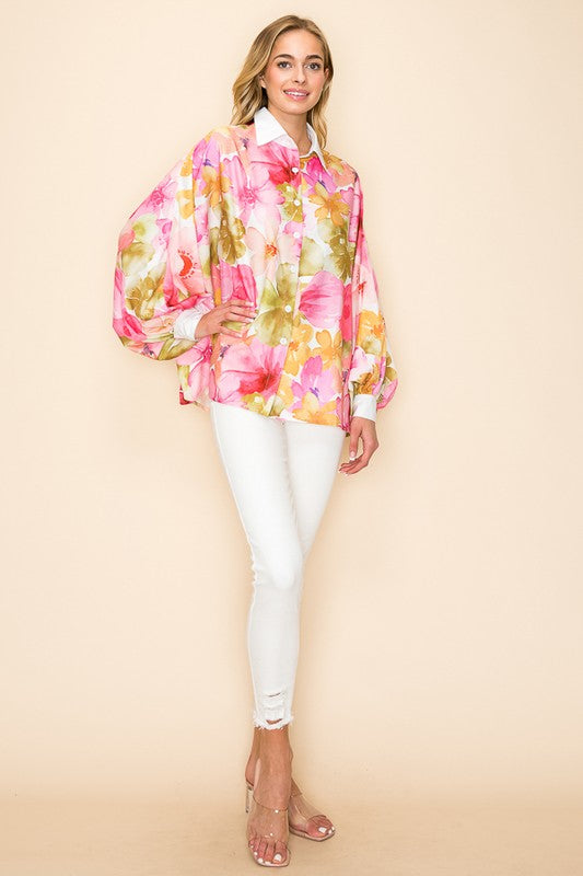 DOLMAN SLEEVE PRINTED BLOUSE