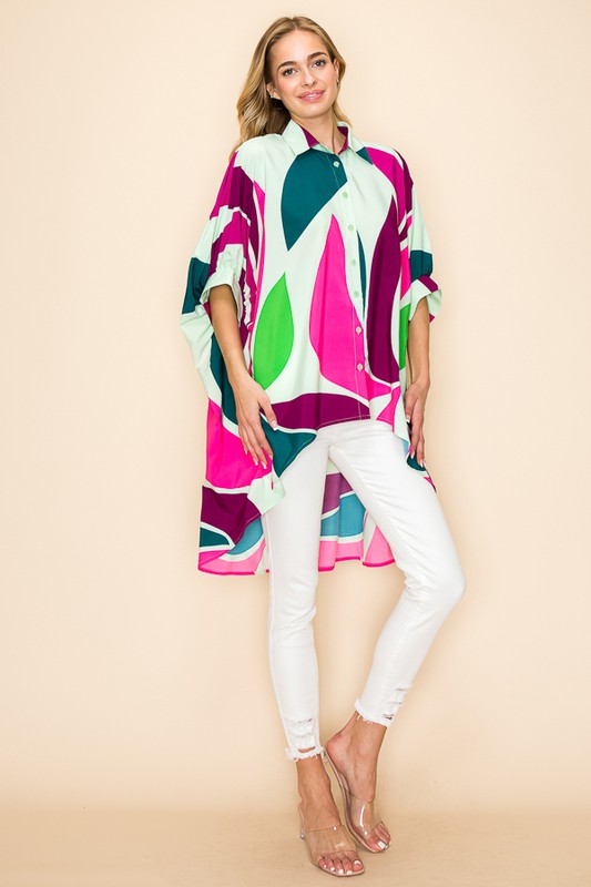 OVERSIZED PRINTED TUNIC BLOUSE