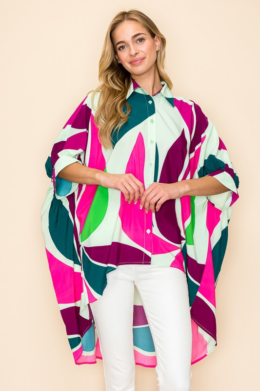 OVERSIZED PRINTED TUNIC BLOUSE