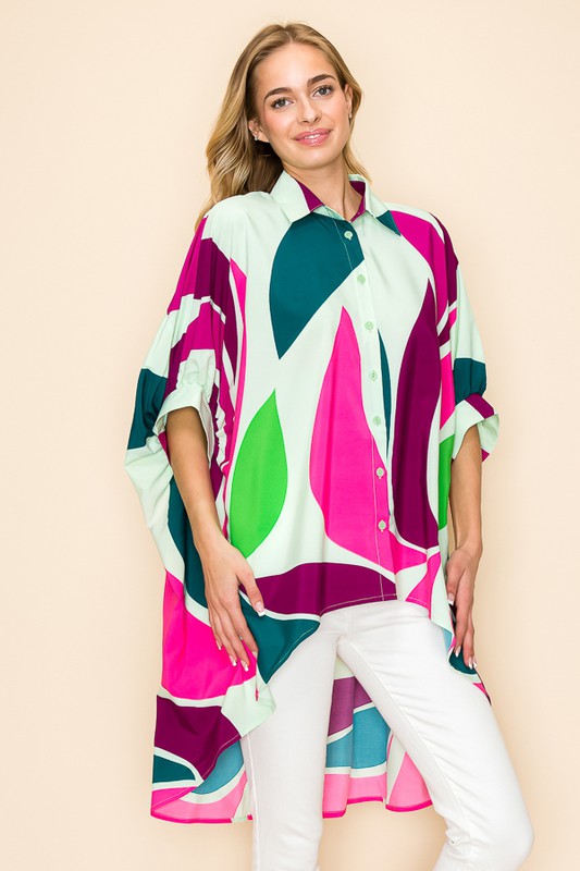 OVERSIZED PRINTED TUNIC BLOUSE