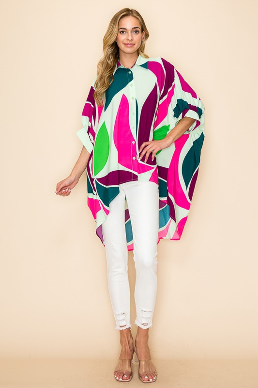 OVERSIZED PRINTED TUNIC BLOUSE