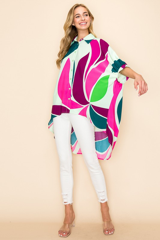 OVERSIZED PRINTED TUNIC BLOUSE