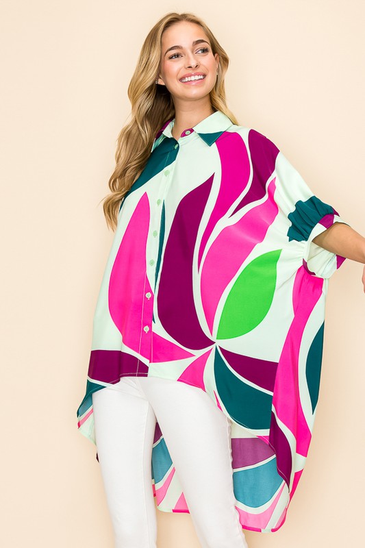 OVERSIZED PRINTED TUNIC BLOUSE