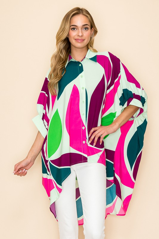 OVERSIZED PRINTED TUNIC BLOUSE