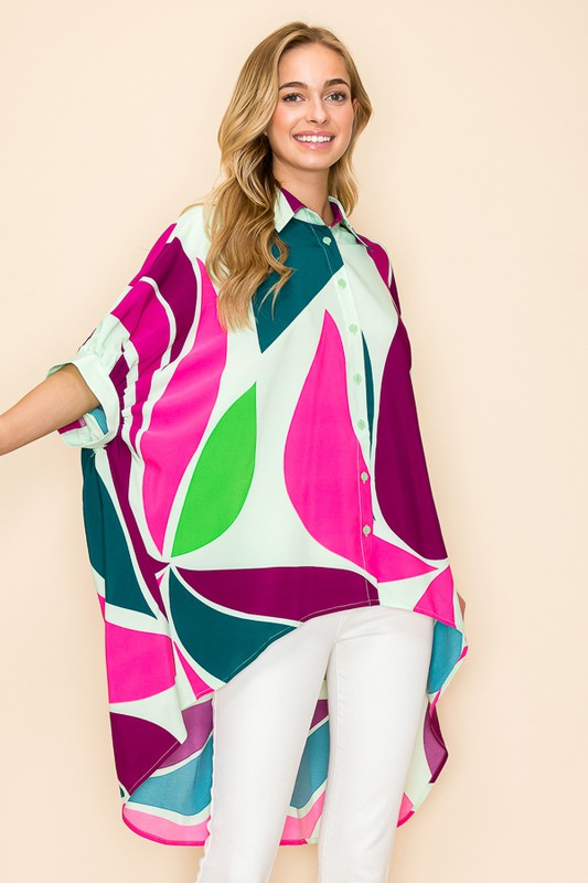 OVERSIZED PRINTED TUNIC BLOUSE