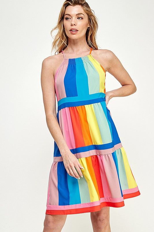 MULTICOLORED STRIPE PRINT DRESS