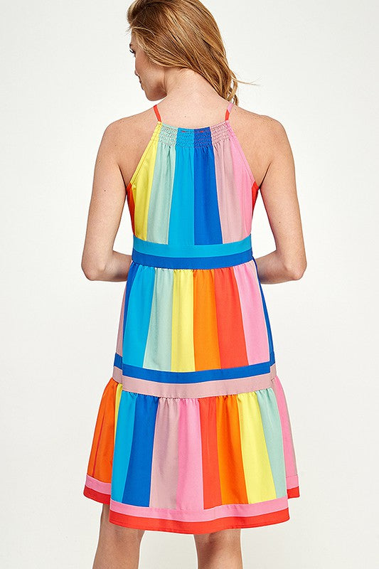 MULTICOLORED STRIPE PRINT DRESS