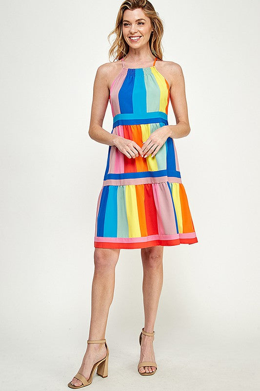 MULTICOLORED STRIPE PRINT DRESS