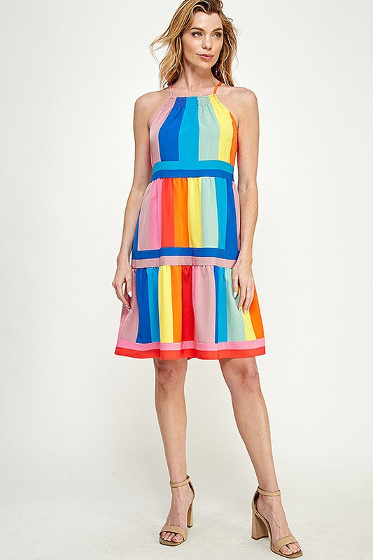 MULTICOLORED STRIPE PRINT DRESS