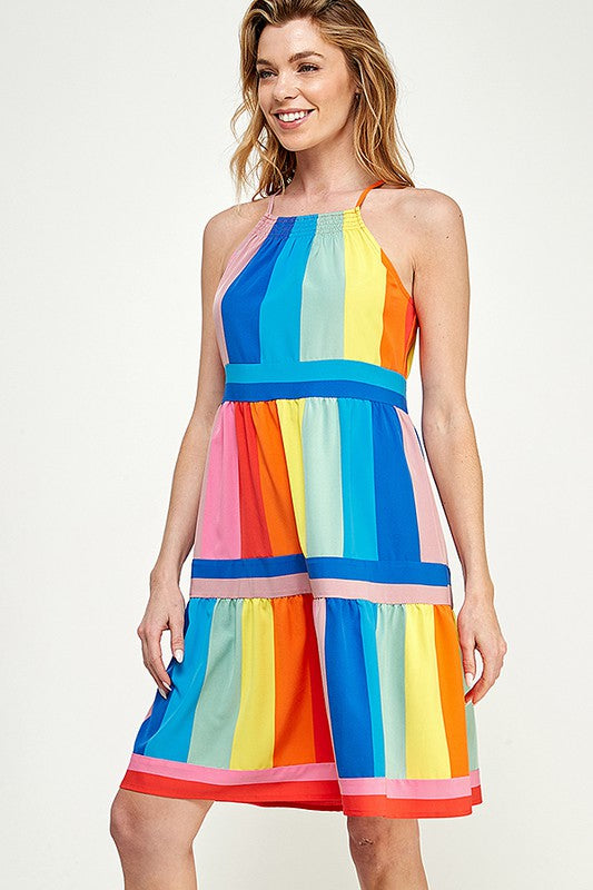 MULTICOLORED STRIPE PRINT DRESS