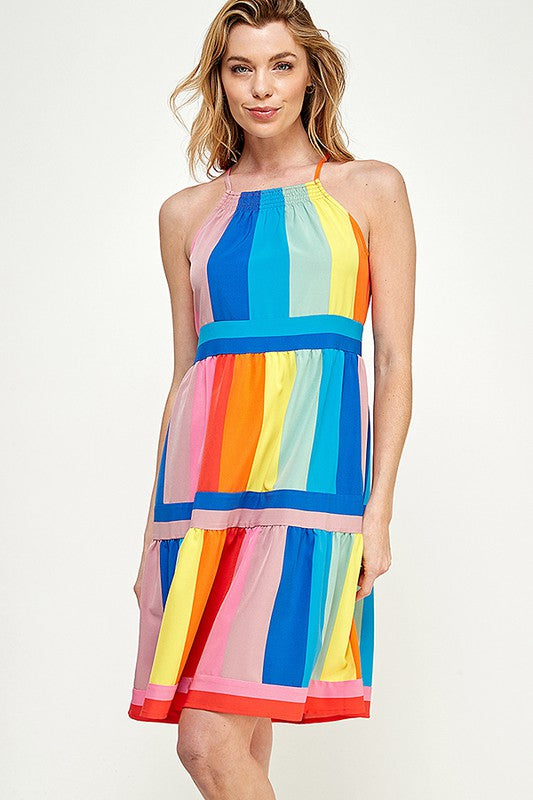 MULTICOLORED STRIPE PRINT DRESS