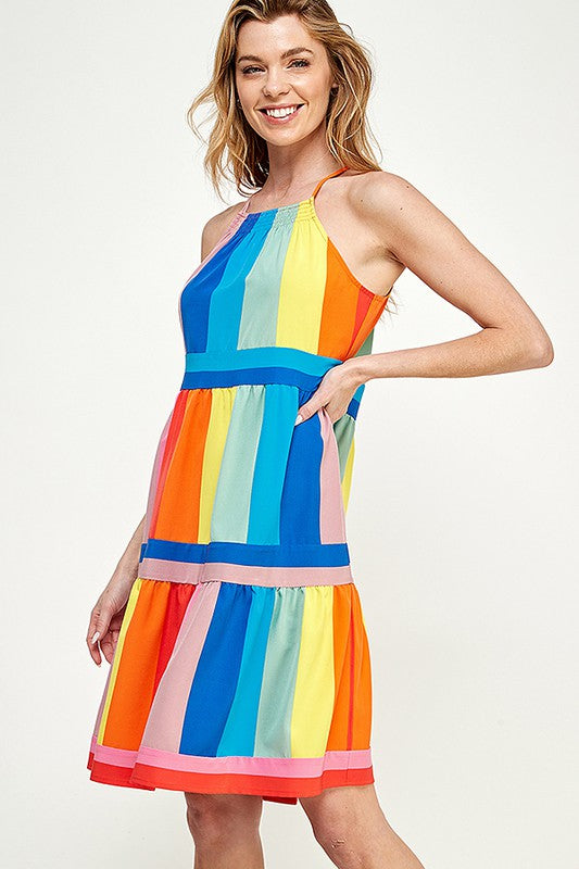 MULTICOLORED STRIPE PRINT DRESS