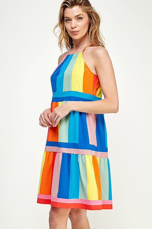 MULTICOLORED STRIPE PRINT DRESS