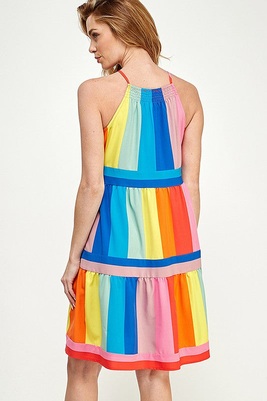 MULTICOLORED STRIPE PRINT DRESS