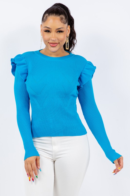 ROUND NECK RUFFLES SWEATER