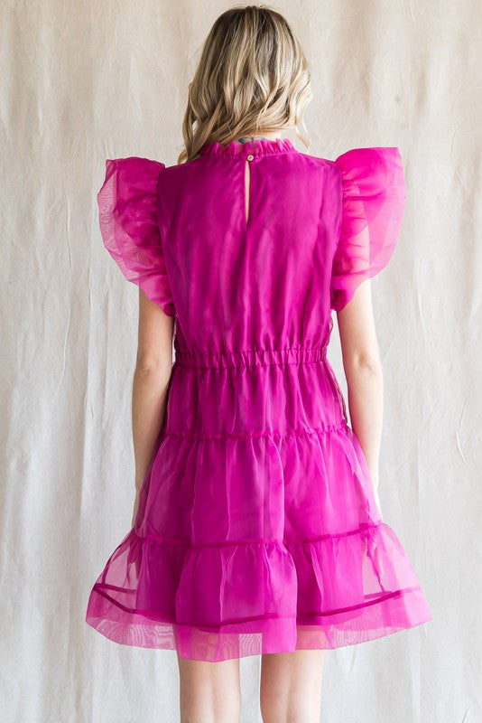 ORGANZA RUFFLED  SHOULDER DRESS