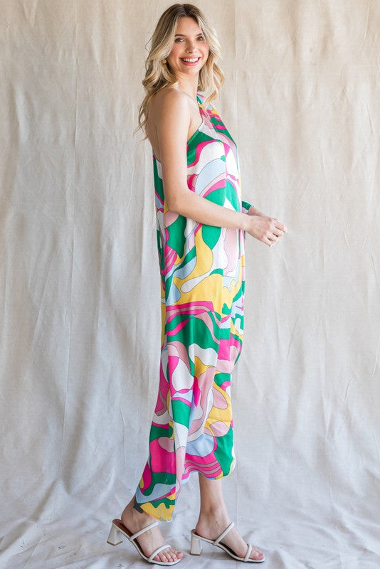 PRINT ONE SHOULDER ASYMMETRY MAXI DRESS