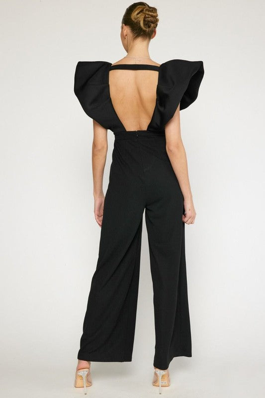 V-NECK WIDE LEG JUMPSUIT