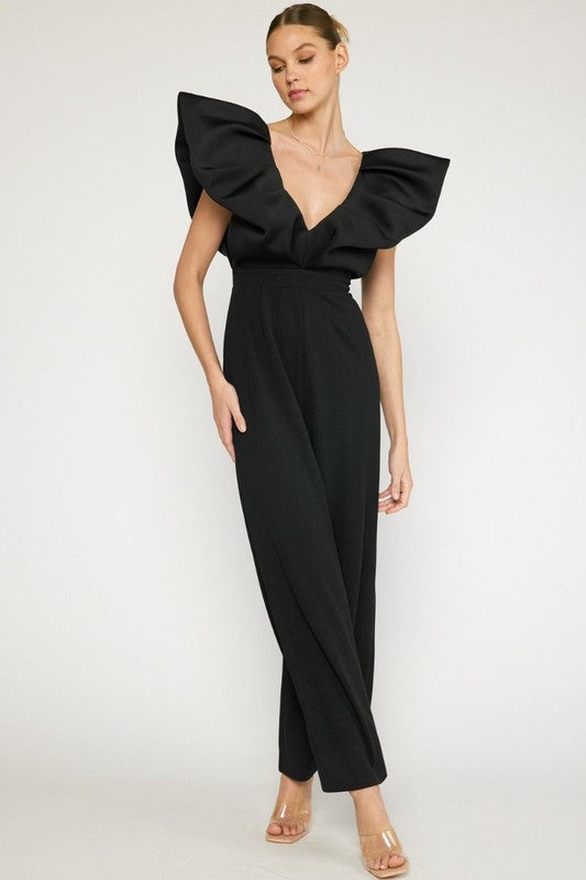 V-NECK WIDE LEG JUMPSUIT