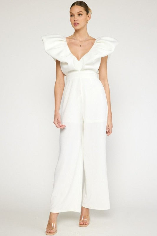 V-NECK WIDE LEG JUMPSUIT