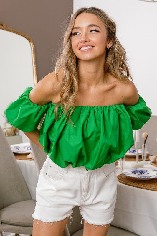 FLUFFY SLEEVE OFF SHOULDER TOP