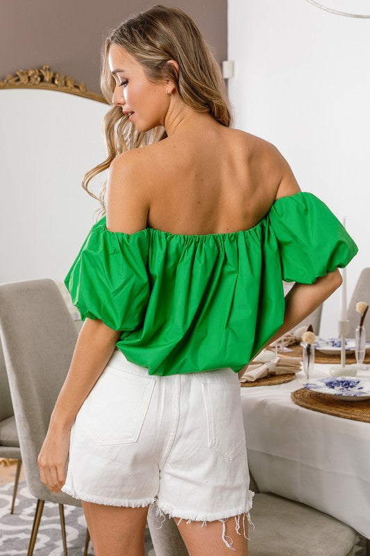 FLUFFY SLEEVE OFF SHOULDER TOP