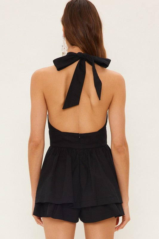 CROSS HALTER TIERED ROMPER