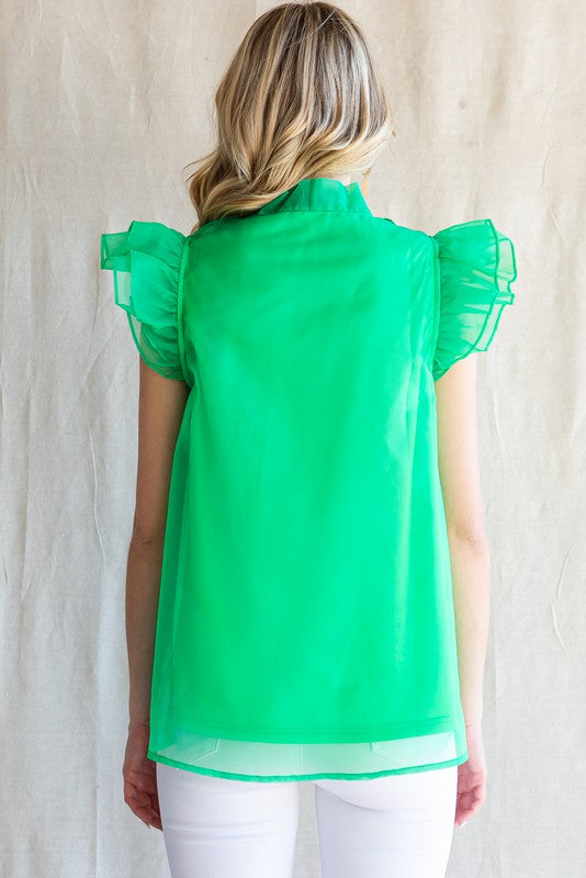 ORGANZA RIBBON TIE NECK BLOUSE