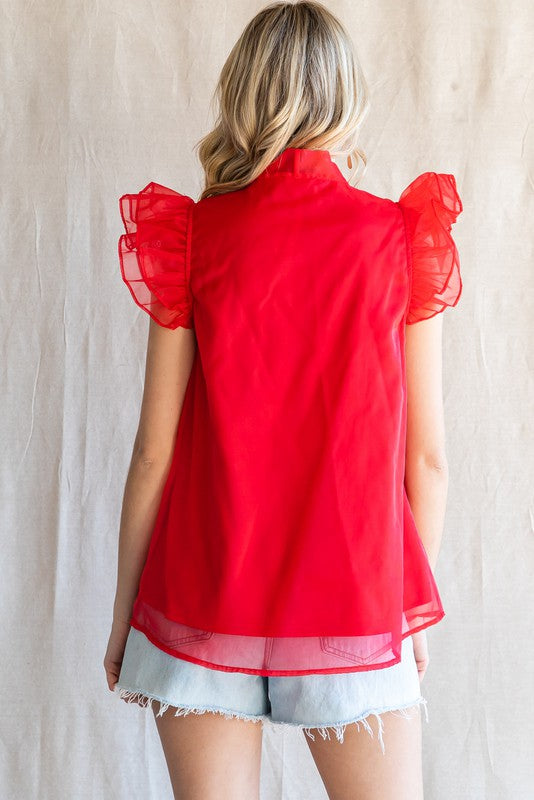 ORGANZA RIBBON TIE NECK BLOUSE