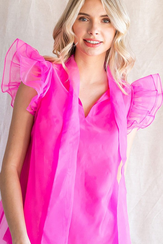 ORGANZA RIBBON TIE NECK BLOUSE