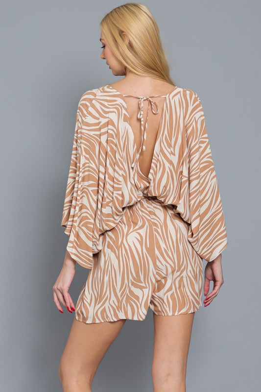 KIMONO SLEEVE TIE BACK NECK ROMPER