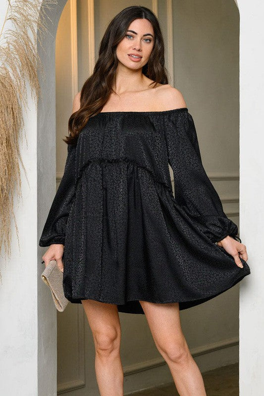 OFF SHOULDER GLOSSY DRESS