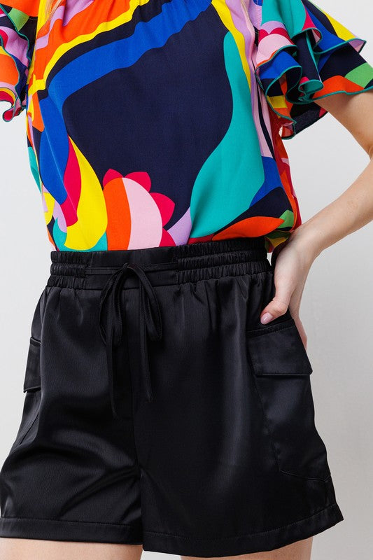 MULTI COLOR PRINT RUFFLE SHORT SLEEVE TOP