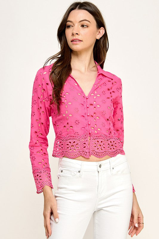 EYELET LONG SLEEVE  SHIRT