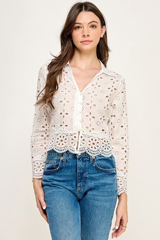 EYELET LONG SLEEVE  SHIRT