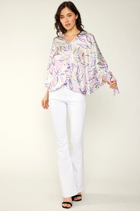 MULTI COLOR DOLMAN BLOUSE WITH SELF TIE