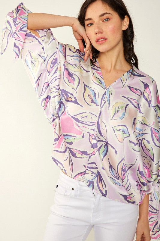 MULTI COLOR DOLMAN BLOUSE WITH SELF TIE