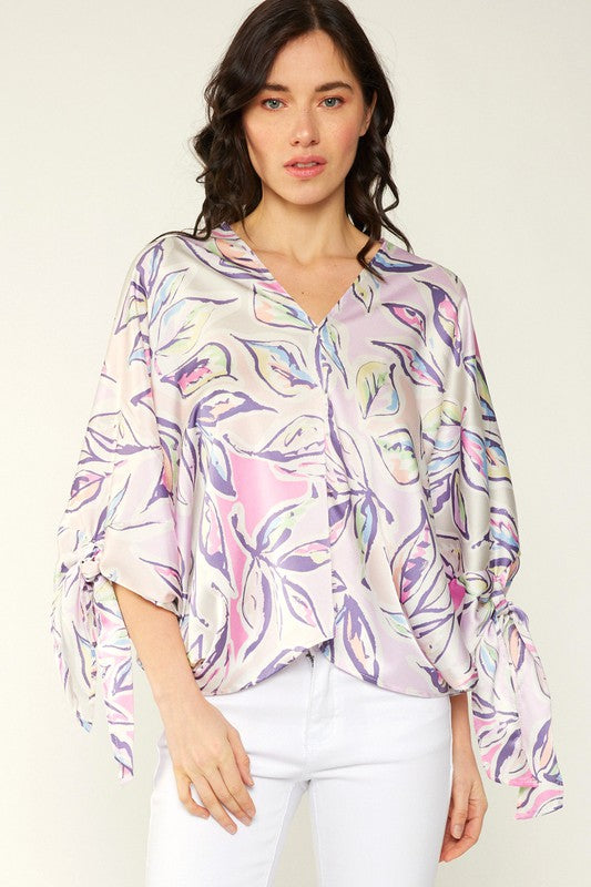 MULTI COLOR DOLMAN BLOUSE WITH SELF TIE