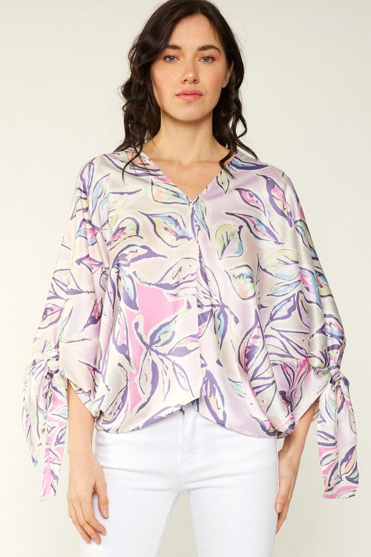 MULTI COLOR DOLMAN BLOUSE WITH SELF TIE