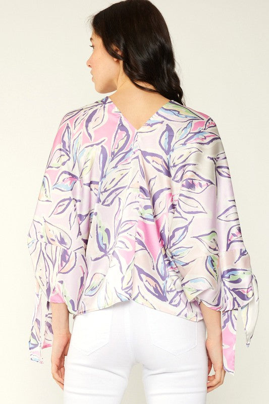 MULTI COLOR DOLMAN BLOUSE WITH SELF TIE