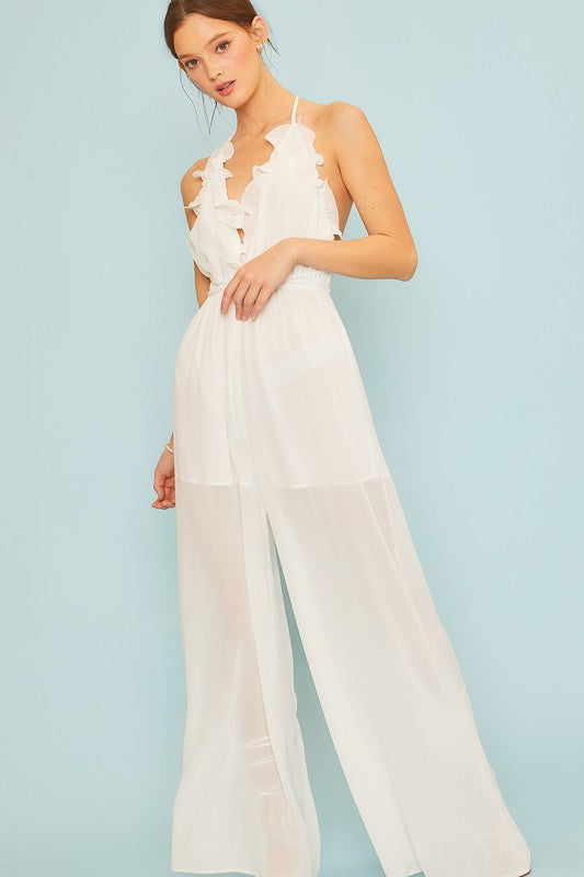 RUFFLE HALTER JUMPSUIT