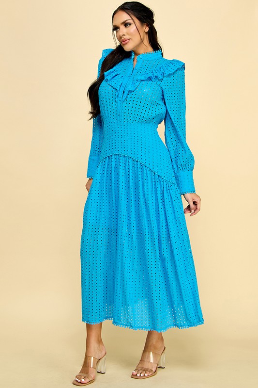 EYELET BUTTON DOWN MAXI DRESS