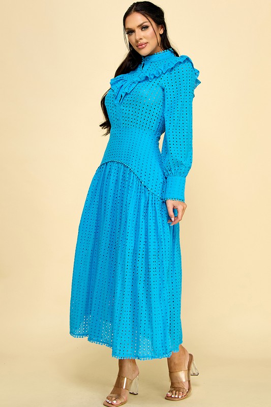 EYELET BUTTON DOWN MAXI DRESS