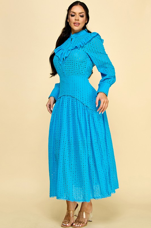 EYELET BUTTON DOWN MAXI DRESS