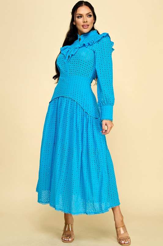 EYELET BUTTON DOWN MAXI DRESS